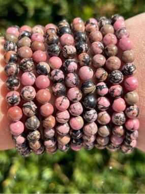 Natural Rhodonite Beaded Stretch Bracelet - 4 mm
